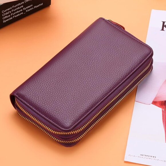 Leather Women Wallet RFID Blocking Zipper Around Phone Holder Clutch - Picture 6 of 6